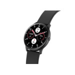 Smartwatch z czarną kopertą na czarnym pasku silikonowym