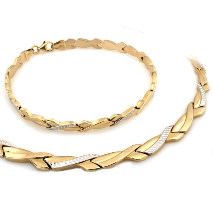 Złoty elegancki komplet biżuterii 585 białe złoto