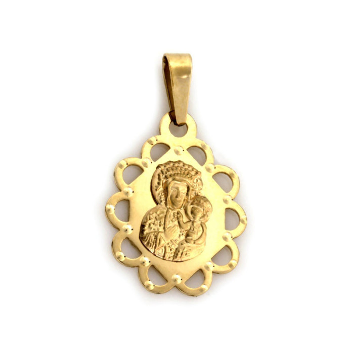 Złoty ażurowy medalik 585  Matka Boska z koronką