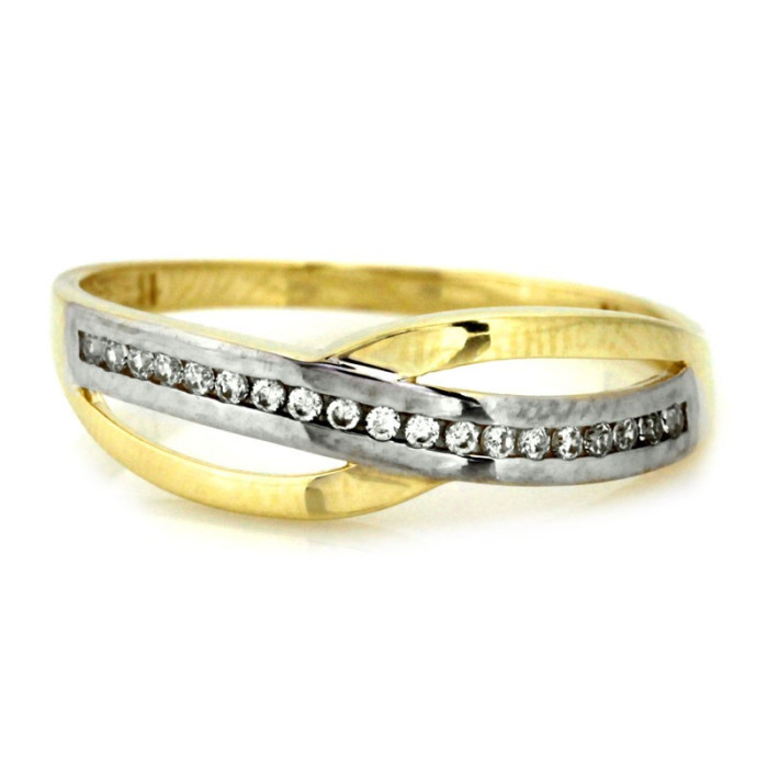 Złoty pierścionek 585 z białym złotem cyrkonie