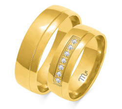 Obrączka ślubna z diamentami grawerowana złota 585