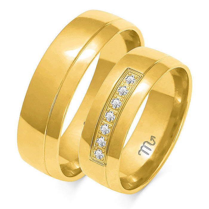 Obrączka ślubna z diamentami grawerowana złota 585