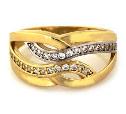 Złoty pierścionek 585 szeroki dwukolorowy cyrkonia 2,47g