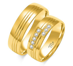 Ślubna obrączka z diamentami grawerowana złota 585