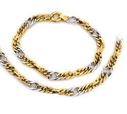 Złoty  komplet biżuterii 585 dwukolorowe łańcuchy 16.22g