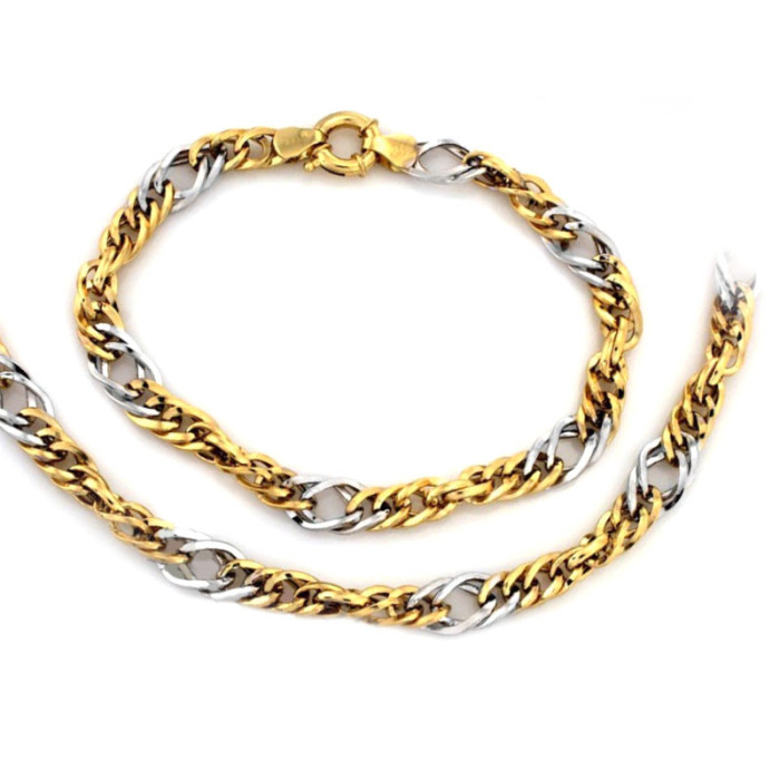 Złoty  komplet biżuterii 585 dwukolorowe łańcuchy 16.22g