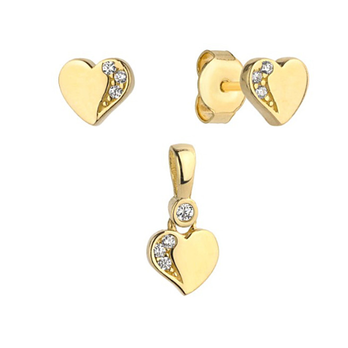 Złoty komplet biżuterii 585 serce z cyrkoniami 1,47g