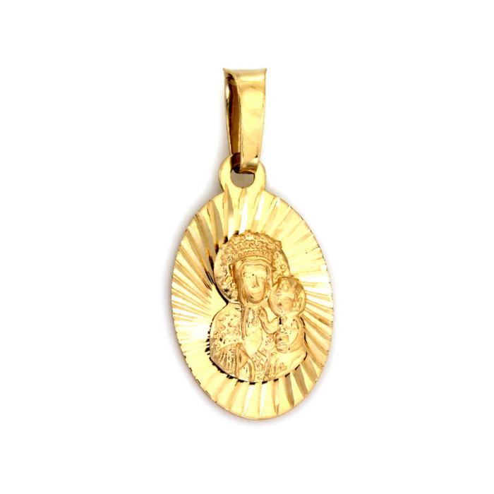 Złoty medalik 585 diamentowany owal Matka Boska Częstochowska