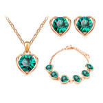 Komplet biżuterii zielone serduszka kryształowe szmaragdowe serca