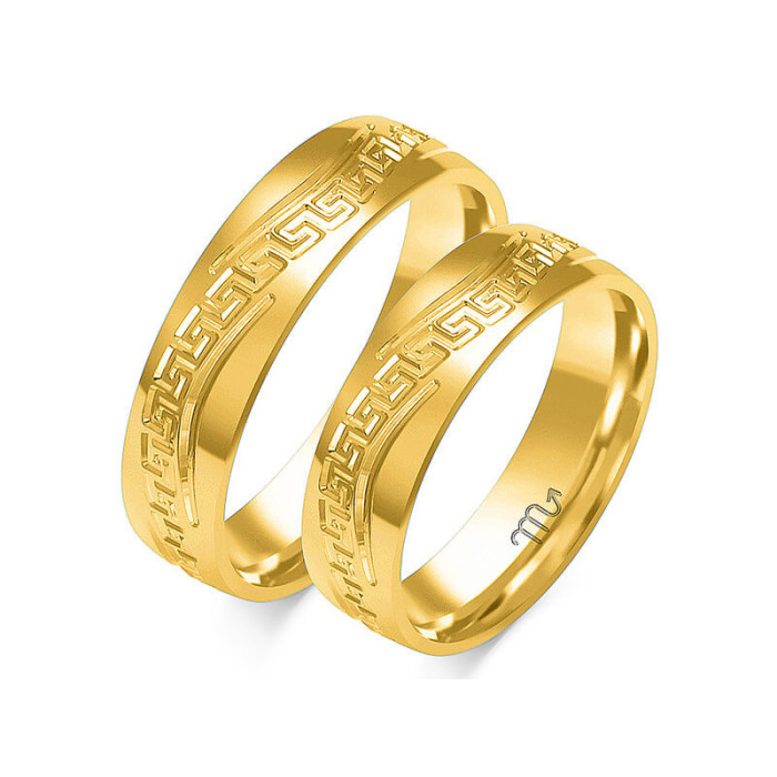 Złota obrączka ślubna 585 grecki wzór