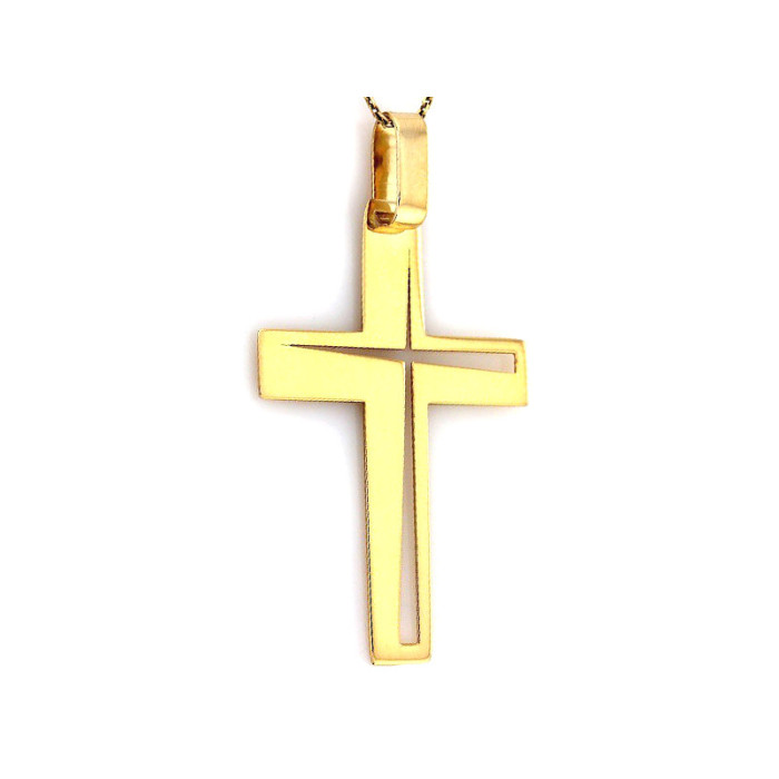 Złoty nowoczesny krzyż 585 krzyżyk z wycięciem