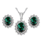 Komplet biżuterii z zielonymi cyrkoniami eleganckie owalne markizy