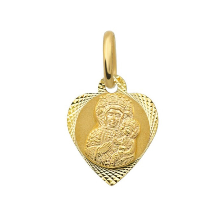 Złoty MEDALIK 585 Matka Boska w diamentowanym sercu