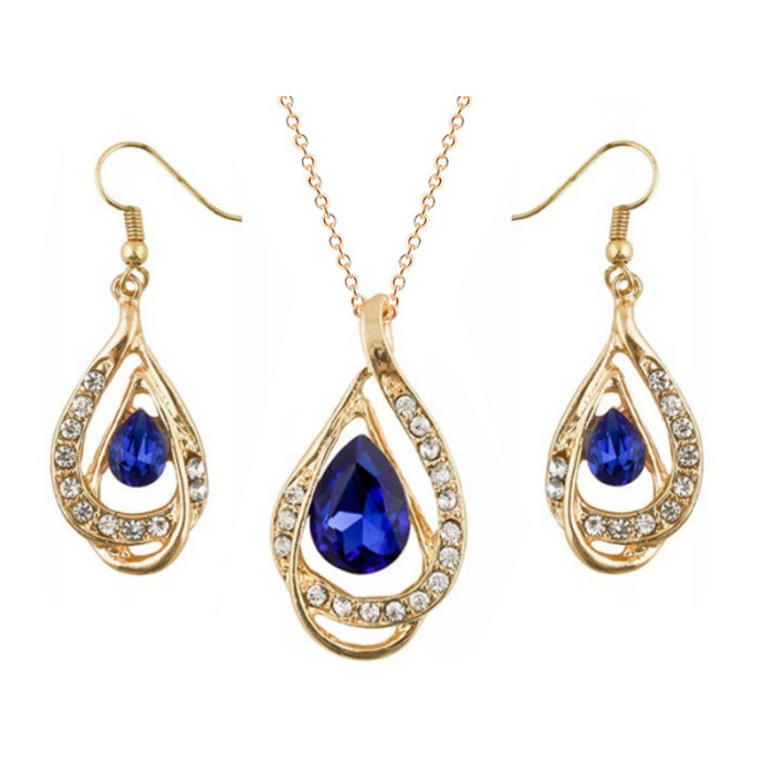 Elegancki komplet biżuterii platerowanej z niebieskimi kamieniami