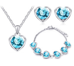 Komplet biżuterii lazurowe serduszka kryształowe serca na prezent