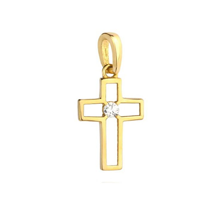 Złoty krzyż 585 krzyżyk ramka z cyrkonią