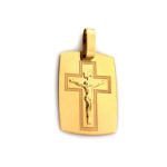 Złoty krzyż 585 blaszka z Jezusem Chrystusem bez kamieni na prezent
