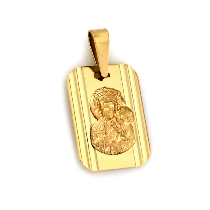 Złoty medalik 333 prostokątny Matka Boska Częstochowska nieśmiertelnik na prezent komunia