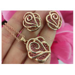 Komplet biżuterii ażurowe róże różowe cyrkonie