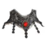 Naszyjnik czarna aksamitka ażurowa koronkowa z czerwoną cyrkonią na prezent