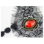 Naszyjnik czarna aksamitka ażurowa koronkowa z czerwoną cyrkonią na prezent