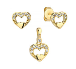 Złoty komplet biżuterii 585 serce zdobione 1,7g