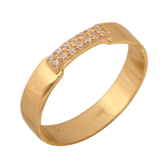 Złoty pierścionek 585 szeroka obrączka cyrkonie r 16