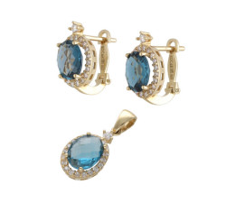 Złoty komplet biżuterii 585 cyrkonie błękitne 5,62g