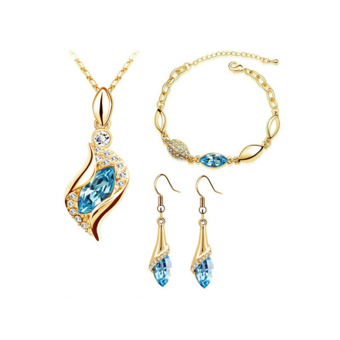 Komplet biżuterii błękitne łezki kryształowe krople