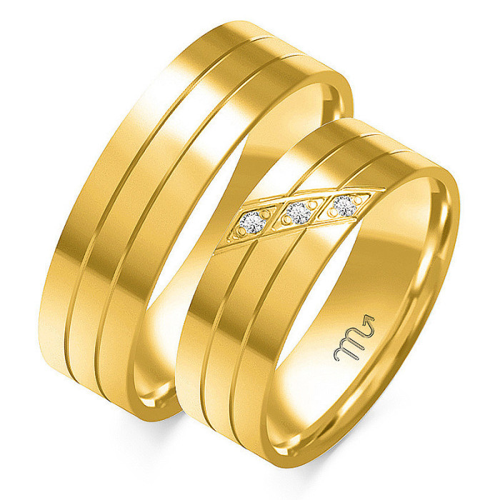 Obrączka ślubna grawerowana złota 585 z diamentami