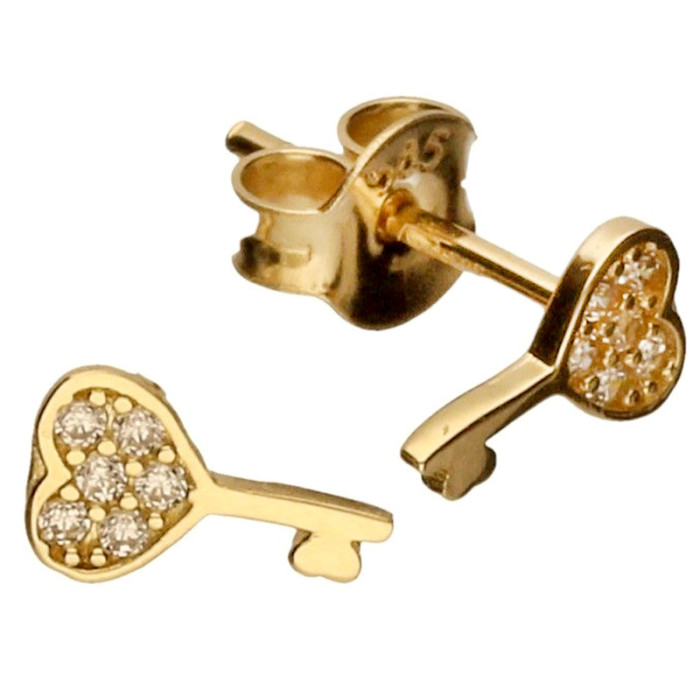 Złote kolczyki 585 klucz w kształcie serca 0,78 g