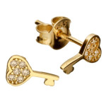 Złote kolczyki 585 klucz w kształcie serca 0,78 g
