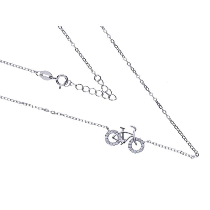 Srebrny naszyjnik 925 rower z białymi cyrkoniami