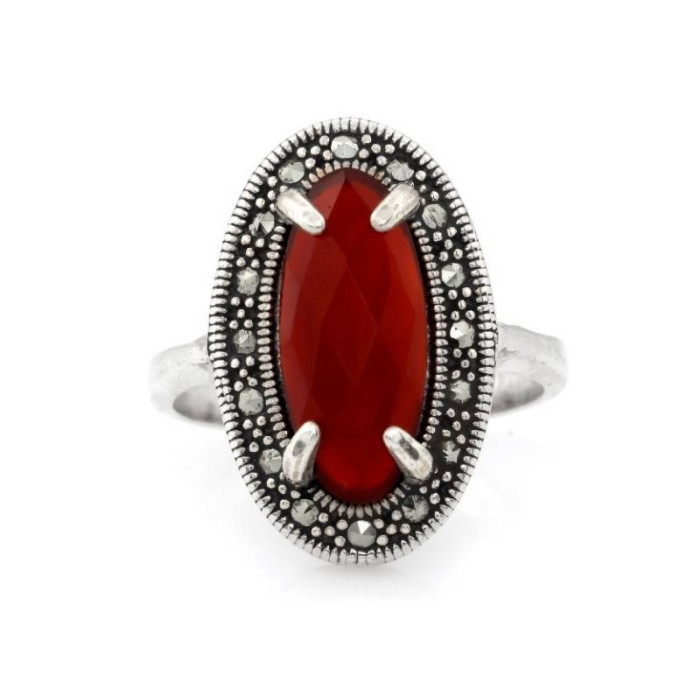 Srebrny pierścionek 925 z czerwoną cyrkonią