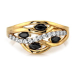 Złoty pierścionek 585 szeroki ażurowy czarne cyrkonie