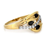 Złoty pierścionek 585 szeroki ażurowy czarne cyrkonie
