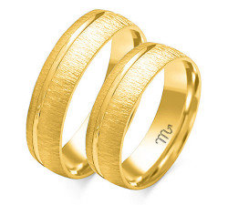 Nowoczesna obrączka ślubna grawerowana złota 585
