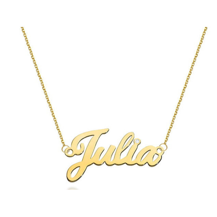 Złoty naszyjnik 585 imię Julia diamenty 1,1g