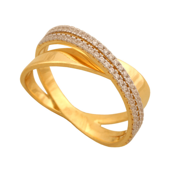 Złoty pierścionek 585 nowoczesny z cyrkoniami r 13