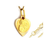 Złoty komplet 333 medalik serce Matka Boska łańcuszek