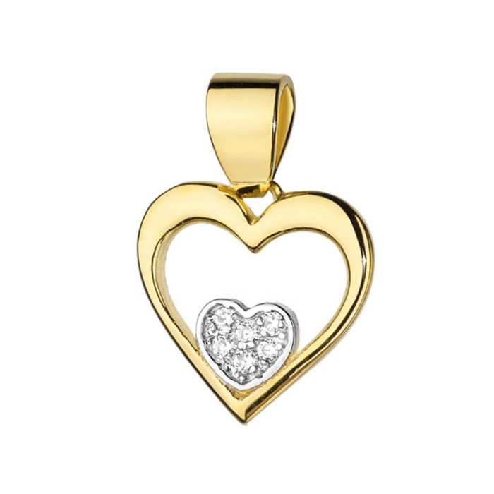 Złota przywieszka 585 duże i małe serce diamenty