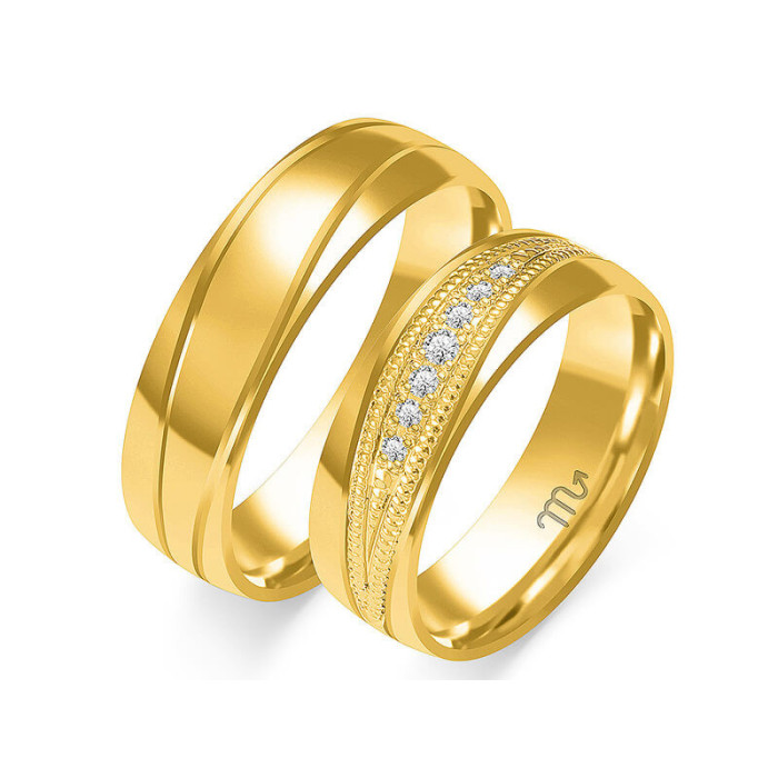 Obrączka ślubna złota 585 z diamentami