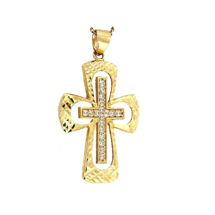 Złoty piękny krzyż 333 z cyrkoniami bogaty krzyżyk na prezent
