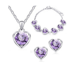 Komplet biżuterii serduszka liliowe z cyrkoniami