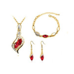 Komplet biżuterii damskiej kryształowe łezki czerwone krople