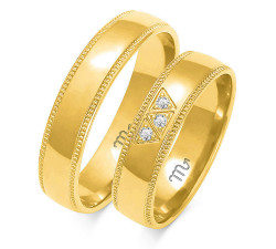 Obrączka ze wzorem z diamentami ślubna grawerowana złota 333