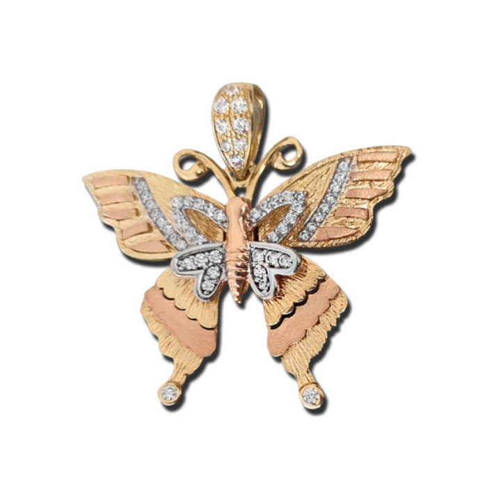 Złota zawieszka 585 motyl 3D z cyrkoniami 4,68g