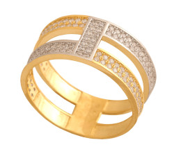 Złoty pierścionek 585 szeroka obrączka cyrkonie r 14