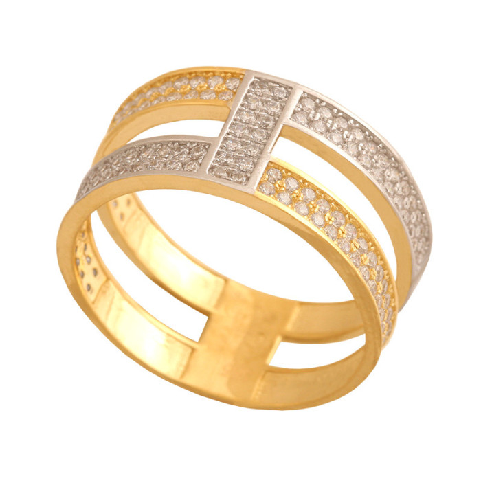 Złoty pierścionek 585 szeroka obrączka cyrkonie r 14