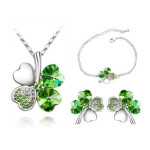Komplet biżuterii koniczynki zielone cyrkonie kryształki